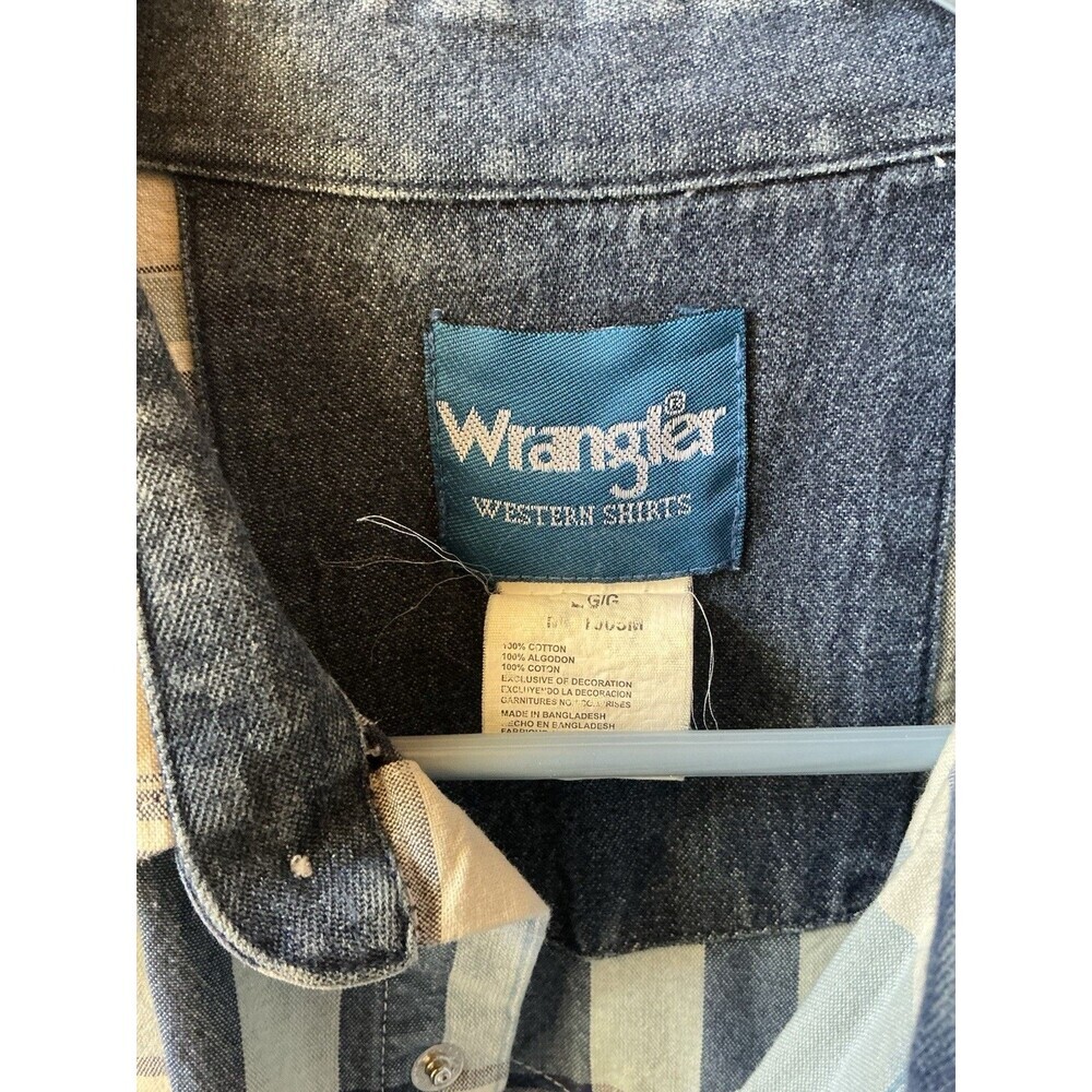 Wrangler Mens Large Light Blue Plaid Pearl Snap Western Shirt Long Sleeve - Picture 5 of 5